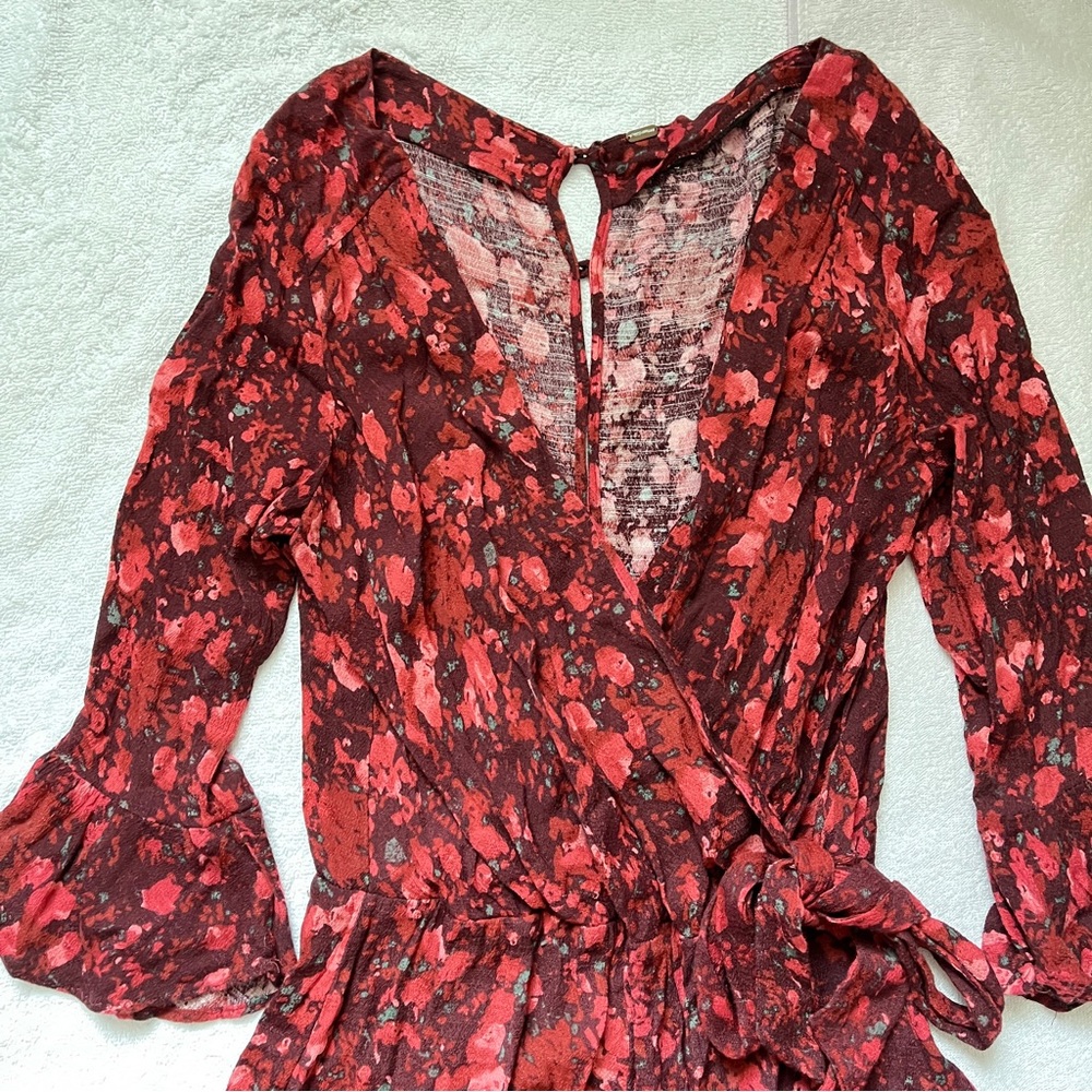 Free People Womens Maroon Berry Combo All The Right Ruffles Short Romper - Picture 3 of 11